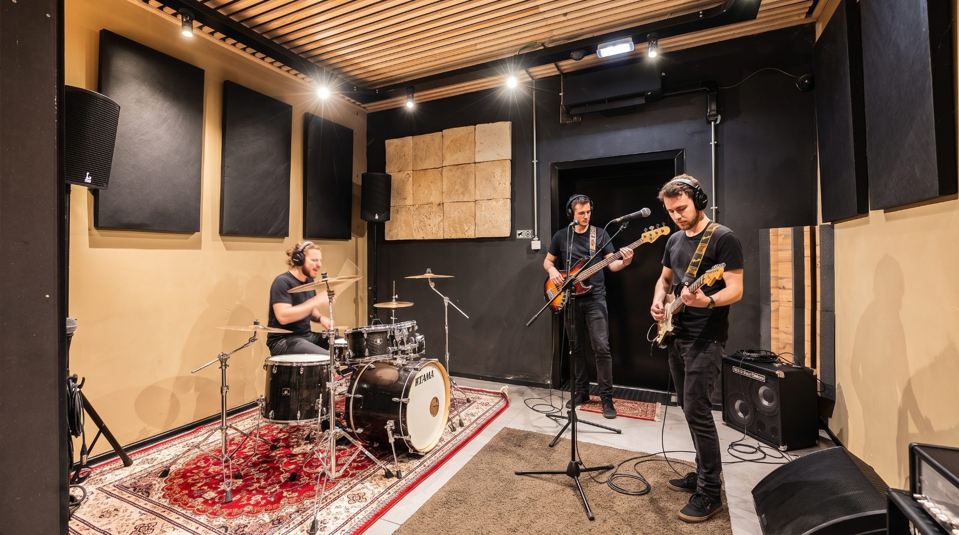 A band mid-session in a Temple Studios live room