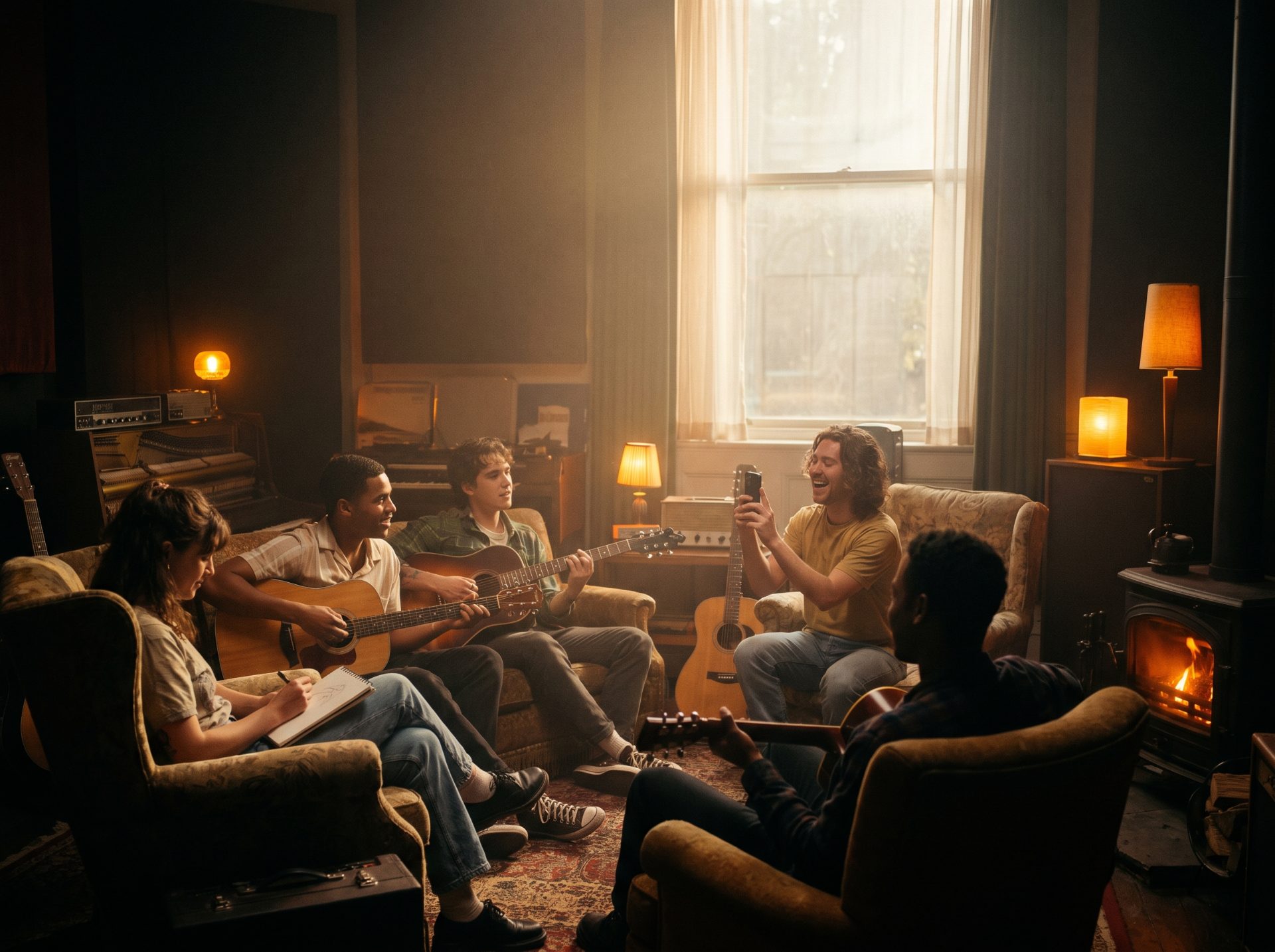 Musicians jamming together at Temple Studios
